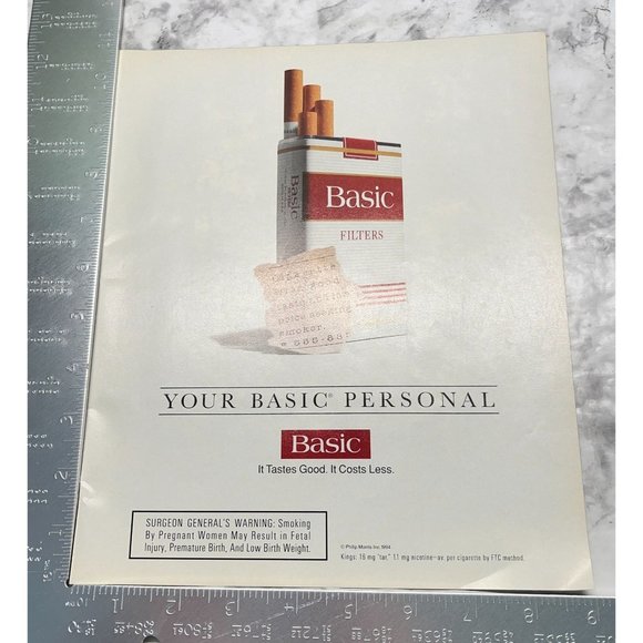 Philip Morris Basic Cigarettes Print Ad Vintage 1994 Smoking Tobacciana - Picture 2 of 6